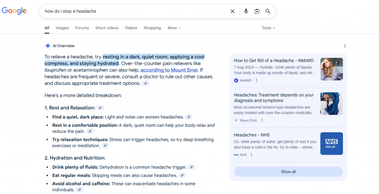 AI Overview answers headache questions
